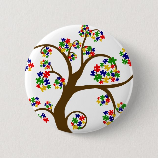 Badge Rond 5 Cm Arbre d'autisme de la vie (Devant)