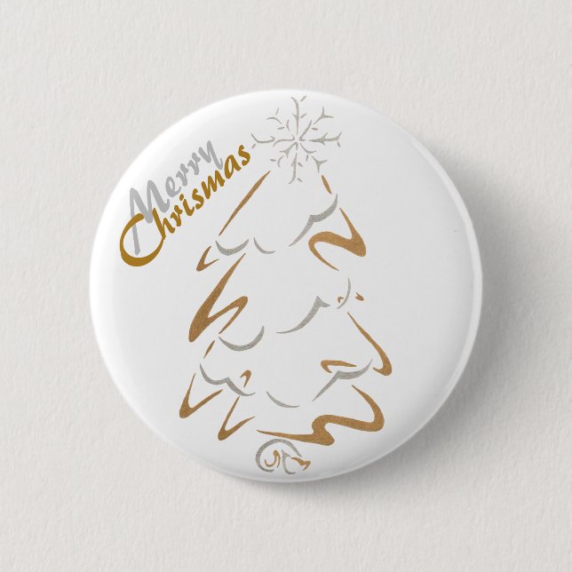Badge Rond 5 Cm Arbre de Chrismas d'or et d'argent (Devant)