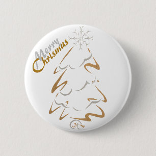 Badge Rond 5 Cm Arbre de Chrismas d'or et d'argent