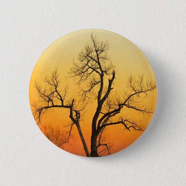 Badge Rond 5 Cm Arbre de coucher du soleil de saison d'hiver (Devant)