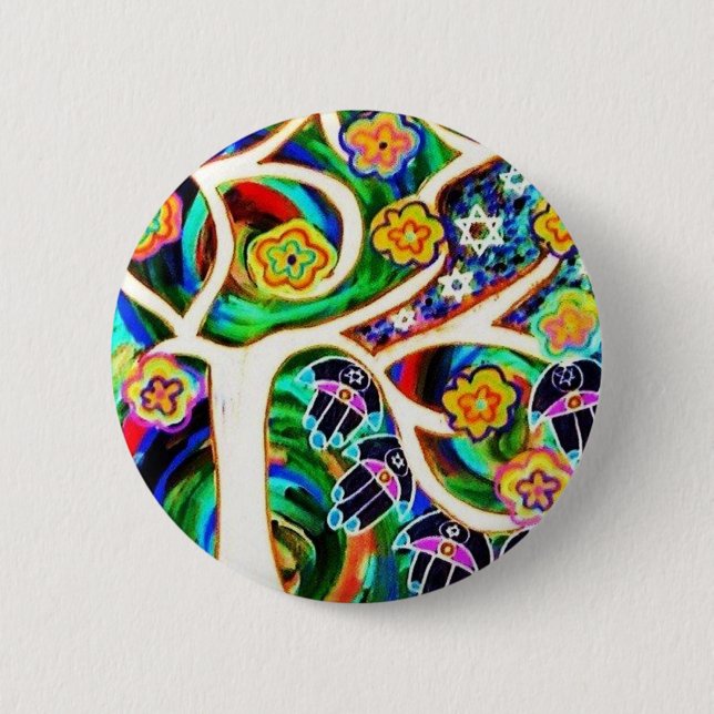 Badge Rond 5 Cm Arbre de Judaica Hamsa de la vie en ivoire (Devant)