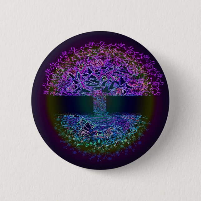 Badge Rond 5 Cm Arbre de Knowingness de la vie (Devant)