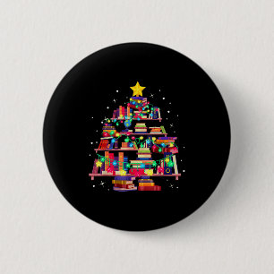 Badge Rond 5 Cm Arbre de la bibliothèque de Noël Amour Lecture Liv