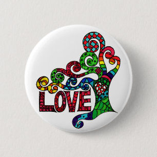Badge Rond 5 Cm Arbre de l'amour - insigne hippie coloré de bouto