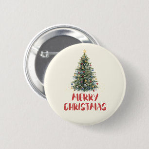 Badge Rond 5 Cm Arbre de Noël aquarelle rustique Noël Fêtes de fin