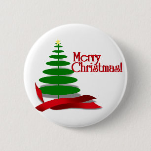 Badge Rond 5 Cm Arbre de Noël avec ruban rouge