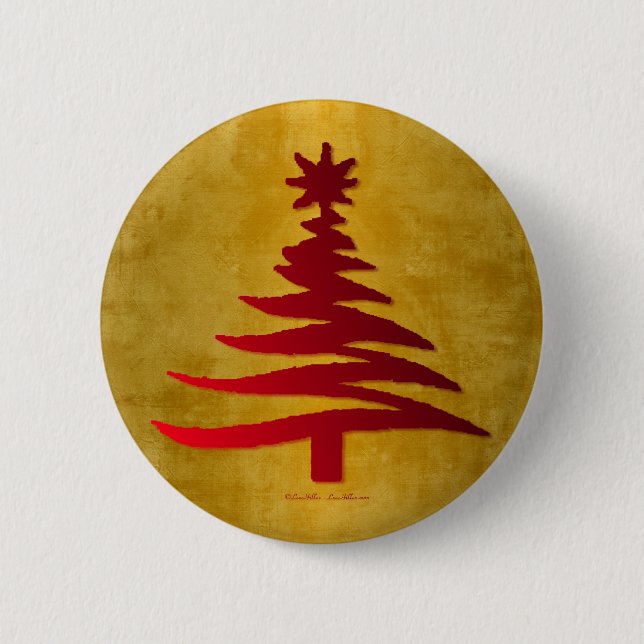 Badge Rond 5 Cm Arbre de Noël crayon rouge sur or (Devant)