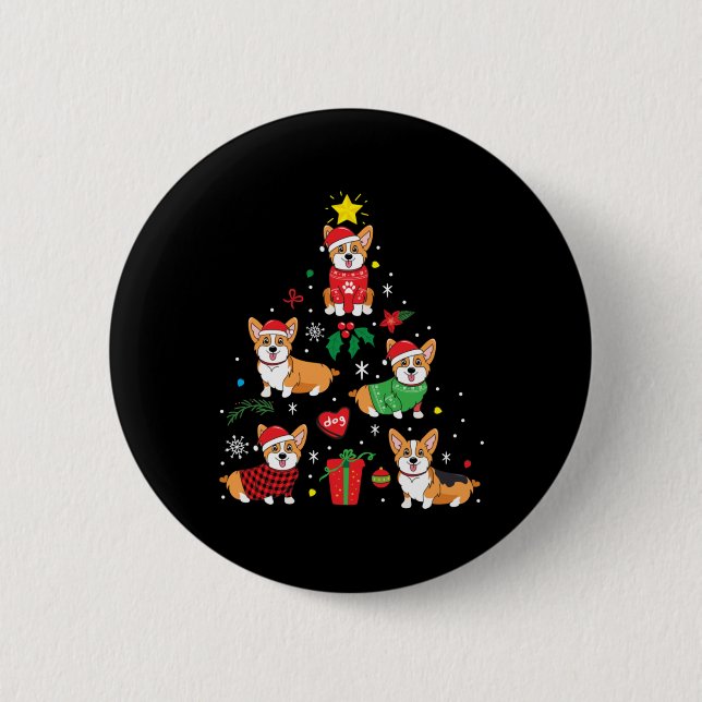 Badge Rond 5 Cm Arbre de Noël de Corgi (Devant)