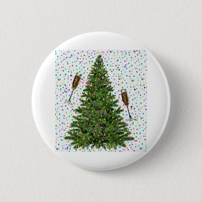 Badge Rond 5 Cm arbre de noël du champagne (Devant)