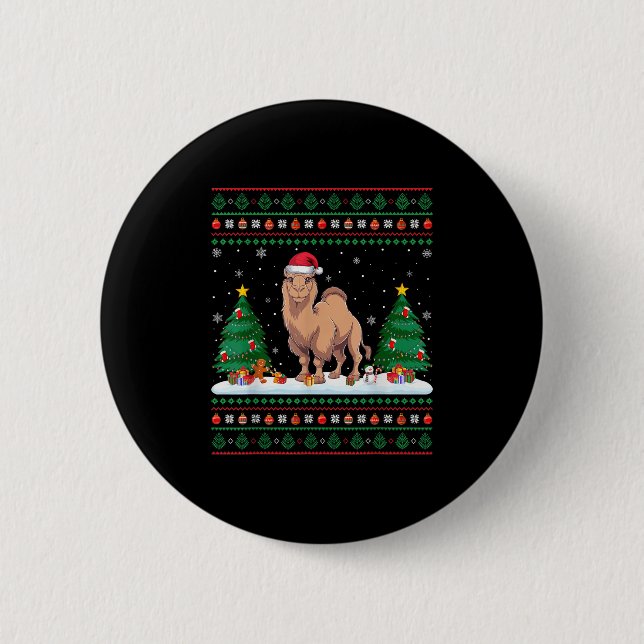Badge Rond 5 Cm Arbre de Noël éclaire Camel Bactrien Père Noël Ugl (Devant)