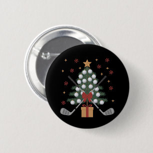 Badge Rond 5 Cm Arbre de Noël Équipement de Golf Noël Golf