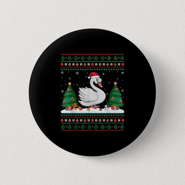 Badge Rond 5 Cm Arbre de Noël Lumières Cygnes Père Noël laide Noël (Devant)