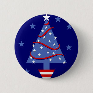 Badge Rond 5 Cm Arbre de Noël patriotique