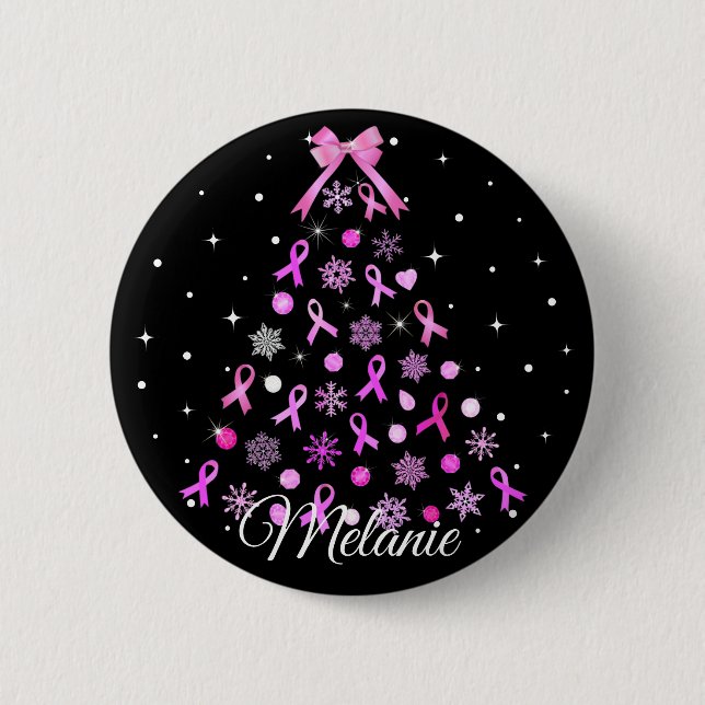 Badge Rond 5 Cm Arbre de Noël Pink Ribbon (Devant)