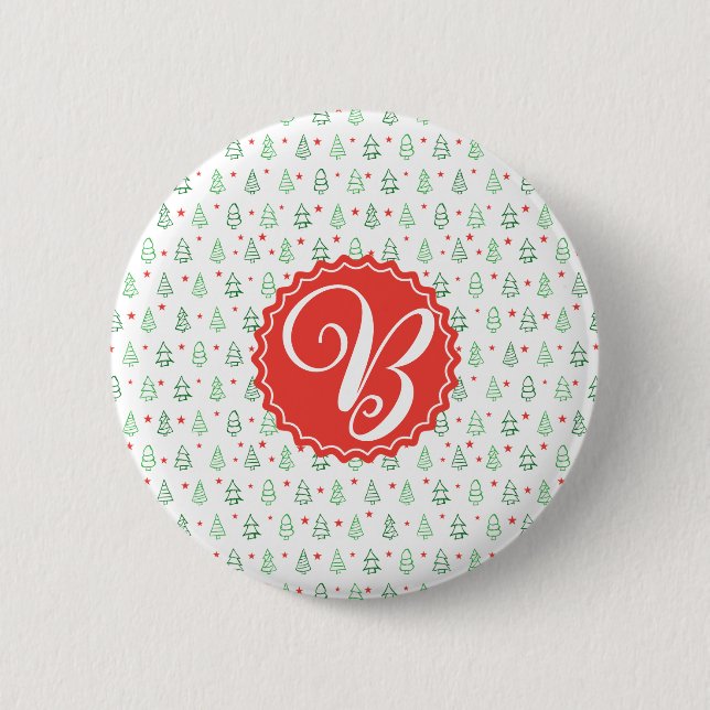 Badge Rond 5 Cm Arbre de Noël rouge et vert (Devant)