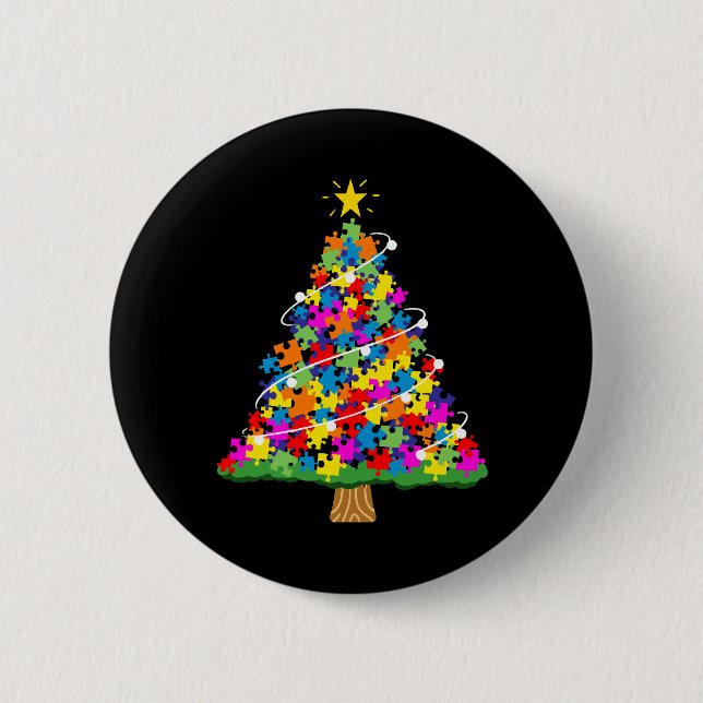 Badge Rond 5 Cm Arbre de Noël sensibilisation sur l'autisme (Devant)
