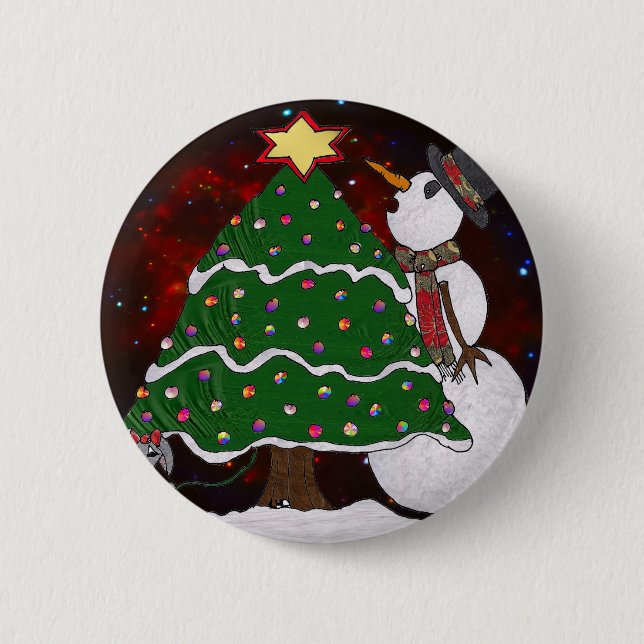 Badge Rond 5 Cm Arbre de Noël Snowman Surprise Art Imprimer (Devant)