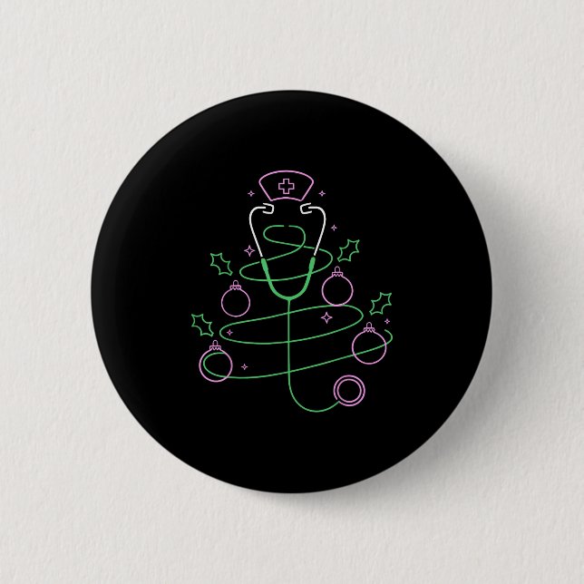 Badge Rond 5 Cm Arbre de Noël Stethoscope Infirmière Noël (Devant)