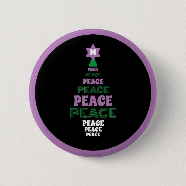 Badge Rond 5 Cm Arbre de Noël vert et pourpre (Devant)