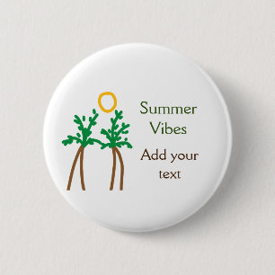 Badge Rond 5 Cm Arbre de noix de coco brun vert vibes d'été ajoute