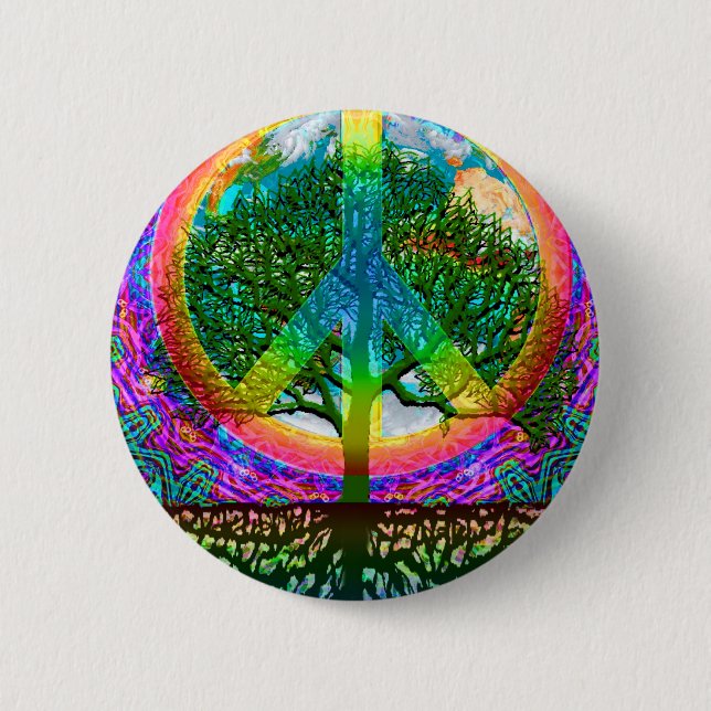 Badge Rond 5 Cm Arbre de paix de la vie (Devant)