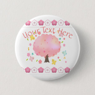 Badge Rond 5 Cm Arbre de printemps et oiseaux personnalisés