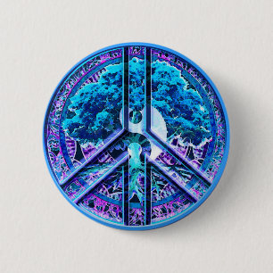 Badge Rond 5 Cm Arbre de symbole de paix de la vie Yin Yang