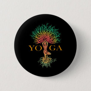 Badge Rond 5 Cm Arbre de vie avec femme yoga chakra Haka Yoga