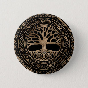Badge Rond 5 Cm Arbre de vie - Motif runique de Yggdrasil