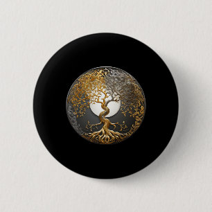 Badge Rond 5 Cm Arbre de vie Yin Yang symbole bouddhiste taoïste M