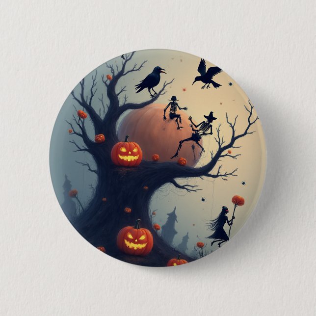 Badge Rond 5 Cm Arbre d'Halloween sinistre (Devant)