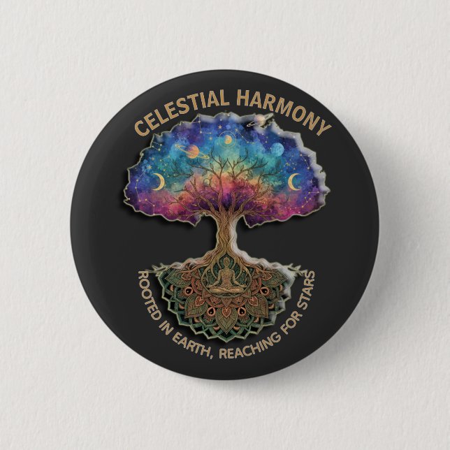 Badge Rond 5 Cm Arbre d'Harmonie Céleste | Mandala de Méditation C (Devant)