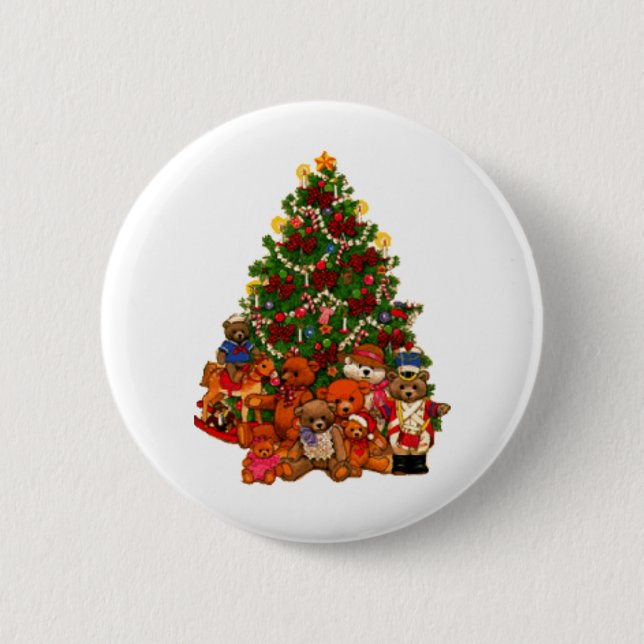 Badge Rond 5 Cm Arbre et nounours de Noël (Devant)