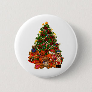 Badge Rond 5 Cm Arbre et nounours de Noël