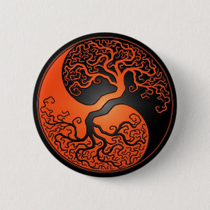 Badge Rond 5 Cm Arbre orange et noir de Yin Yang