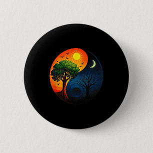 Badge Rond 5 Cm Arbre Yin Yang - Symbole Bouddhiste de Méditation