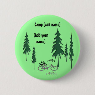 Badge Rond 5 Cm arbres, bicyclettes, (ajoutez le yourname), camp