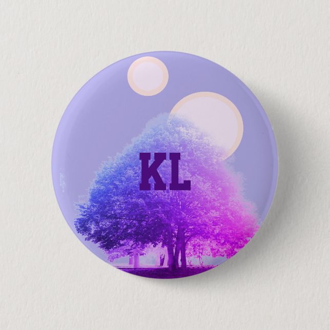Badge Rond 5 Cm Arbres dans le brouillard pourpre et double lever  (Devant)