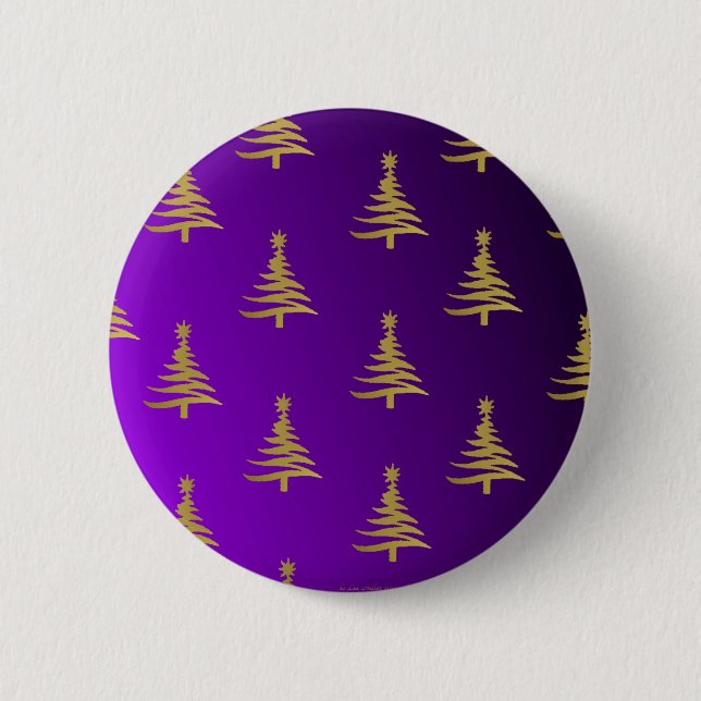 Badge Rond 5 Cm Arbres de Noël Gold sur violet (Devant)