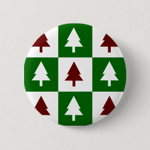 Badge Rond 5 Cm Arbres de Noël verts et rouges