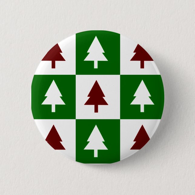 Badge Rond 5 Cm Arbres de Noël verts et rouges (Devant)