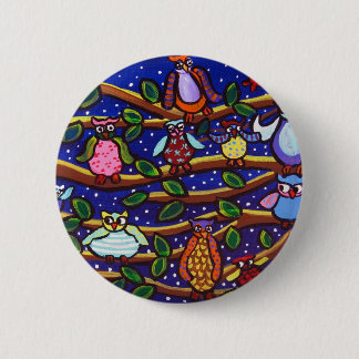 Badge Rond 5 Cm Arbres Owls Party Fun Folk Art