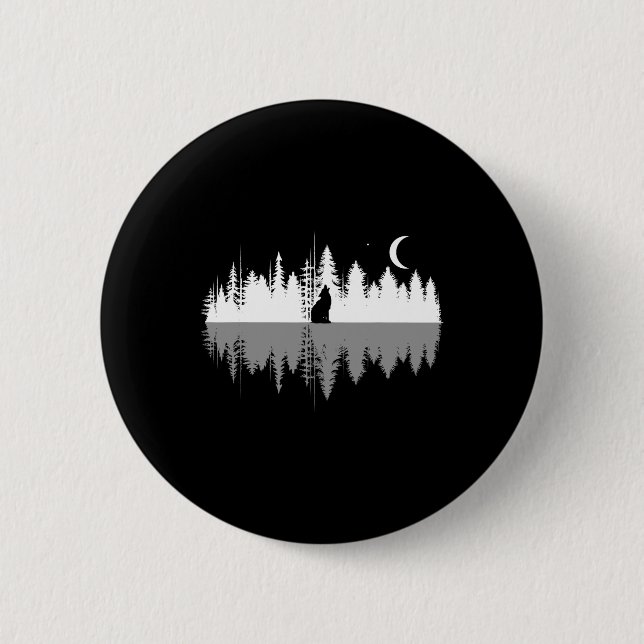 Badge Rond 5 Cm Arbres Réflexion Wolf Howling À Pleine lune Forest (Devant)