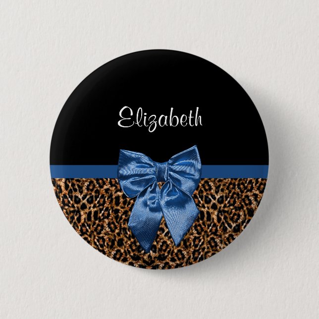 Badge Rond 5 Cm Arc bleu élégant et nom d'empreinte de léopard (Devant)