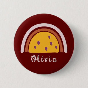 Badge Rond 5 Cm Arc-en-ciel Boho avec nom personnalisé Jaune