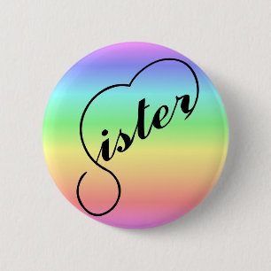 Badge Rond 5 Cm Arc-en-ciel coloré de coeur soeur