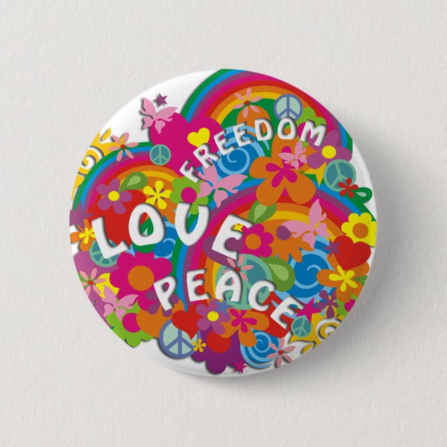 Badge Rond 5 Cm Arc-en-ciel de flower power (Devant)