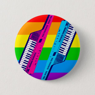 Badge Rond 5 Cm Arc-en-ciel de Keytar des années 80 de tigre de