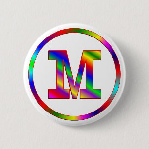 Badge Rond 5 Cm Arc-en-ciel de la lettre M