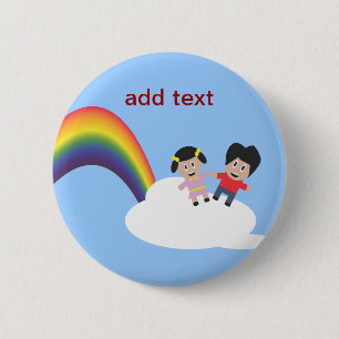 Badge Rond 5 Cm Arc-en-ciel et bouton d'amitié de nuages